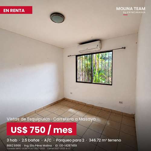 Casa en Renta en Vistas de Esquipulas | 3 Hab, A/C, Parqueo para 2 | US$750 - Imagen 4