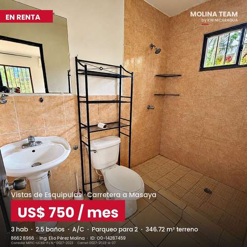 Casa en Renta en Vistas de Esquipulas | 3 Hab, A/C, Parqueo para 2 | US$750 - Imagen 8