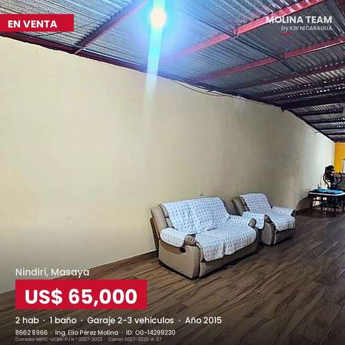 Casa en venta en Nindirí | 2 habitaciones y amplio garaje | US$65,000 negociables - Imagen 4