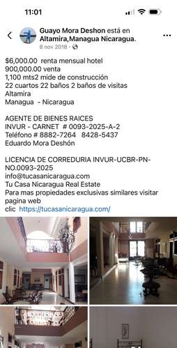 Hermoso Hotel  en venta o alquiler en Altamira, Managua