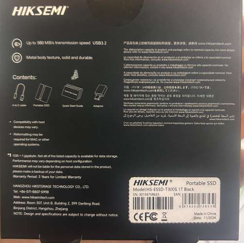 Vendo SSD Externo Portátil Hiksemi Shield de 1TB