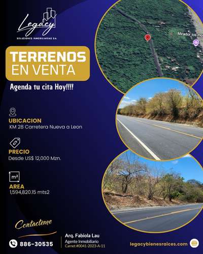 Terreno en Vent Mateare, Managua: ideal para proyectos urbanísticos y comerciales con vista al lago y montañas.