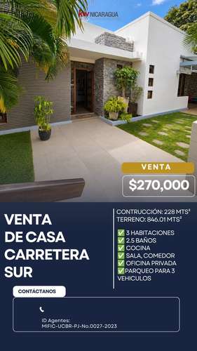  ¡CASA MODERNA EN VENTA EN CARRETERA SUR!  Diseño único, bonitos acabados y espacios para disfrutar en familia.