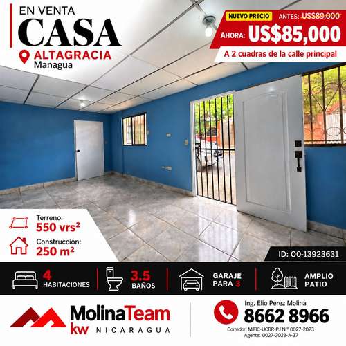 Casa en venta en Altagracia | 4 habitaciones y amplio patio | ¡Bajó a US$85,000!