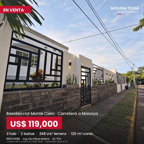 Casa en venta en Montecielo con terreno adicional | 3 habitaciones | US$119,000