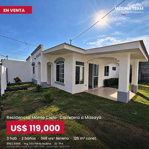 Casa en venta en Montecielo con terreno adicional | 3 habitaciones | US$119,000