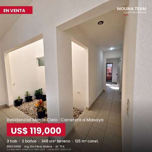 Casa en venta en Montecielo con terreno adicional | 3 habitaciones | US$119,000