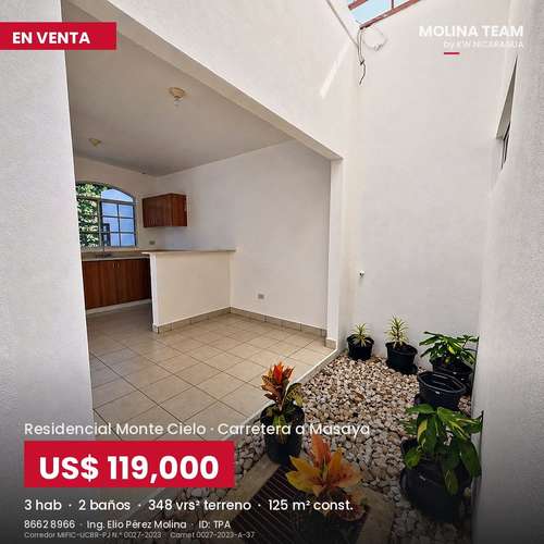 Casa en venta en Montecielo con terreno adicional | 3 habitaciones | US$119,000