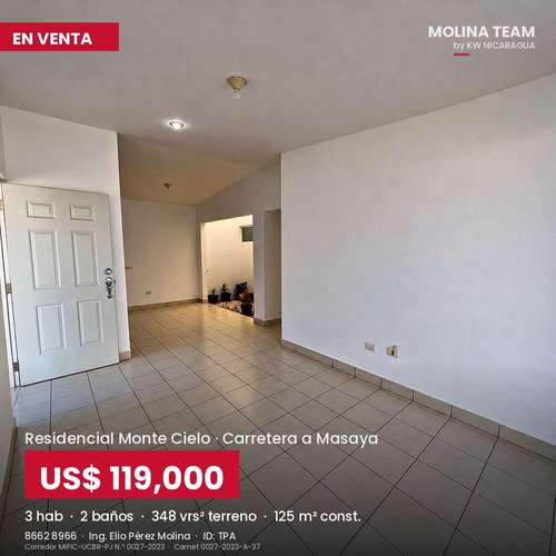 Casa en venta en Montecielo con terreno adicional | 3 habitaciones | US$119,000