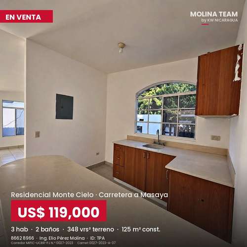 Casa en venta en Montecielo con terreno adicional | 3 habitaciones | US$119,000