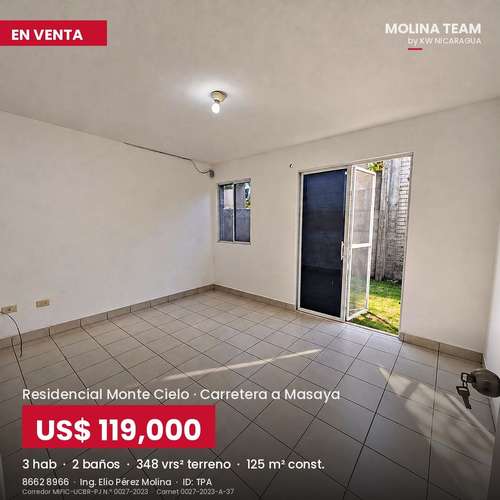 Casa en venta en Montecielo con terreno adicional | 3 habitaciones | US$119,000
