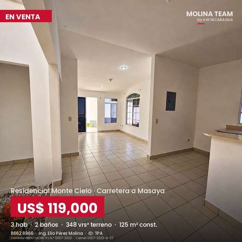 Casa en venta en Montecielo con terreno adicional | 3 habitaciones | US$119,000