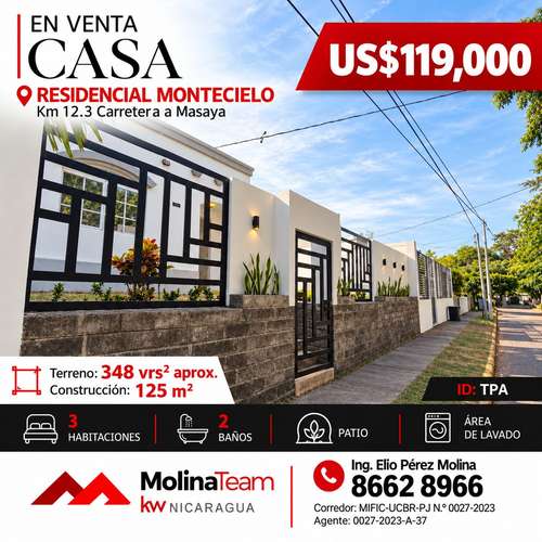 Casa en venta en Montecielo con terreno adicional | 3 habitaciones | US$119,000