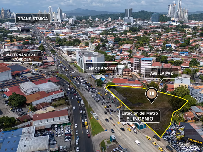 Terreno en Betania, Frente a la estación de Metro el Ingenio de 5,918.93m2