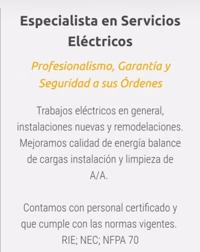ELECTRICISTA CON IDONEIDAD - MANTENIMIENTO DE AIRES ACONDICIONADO - REPARACIONES GENERALES RESIDENCIALES Y COMERCIALES