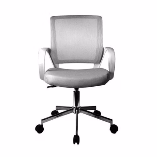 Silla ejecutiva modelo 5528, base cromada, respaldar de malla color gris