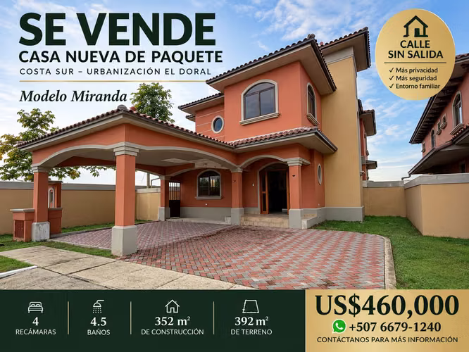 SE VENDE CASA NUEVA - COSTA SUR - URBANIZACION EL DORAL