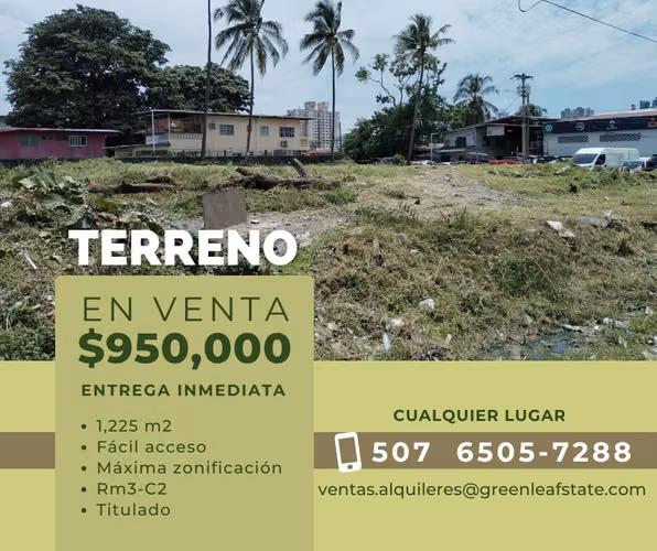 Parque Lefevre, vendo terreno 1,225/m2