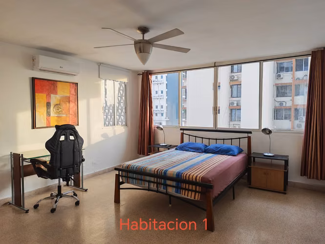 Habitacion individual en el Cangrejo, totalmente amoblado, con baño y terraza privado