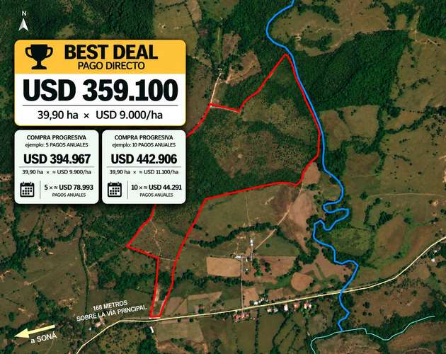 Se vende: 39.9 ha – segregaciones posibles – $9,000/ha – negociables – Aclita, Veraguas