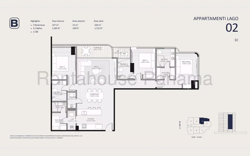 Venta de Apartamento en Santa Maria Ph Bosco Di Santa Maria Mts2: 160 PD