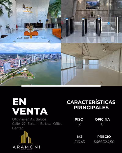 Oficina en venta en Balboa Office Center – Piso 12 con vista a la Cinta Costera