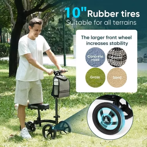 Scooter de Rodilla Dirigible,Plegable y ajustable para Todo Terreno con bolsa desmontable