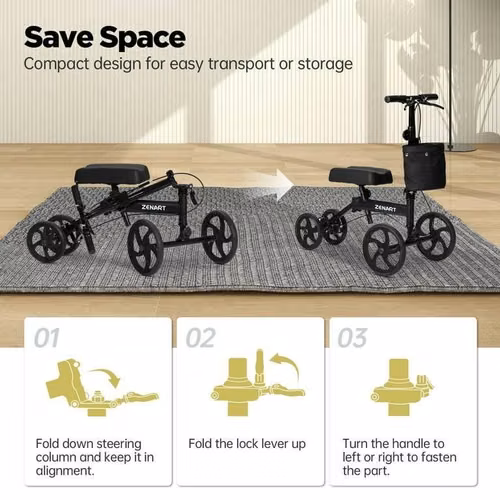 Scooter o Patinete para Rodilla Plegable para Cirugía de Pies Alternativa a Muletas para Adultos - Imagen 3