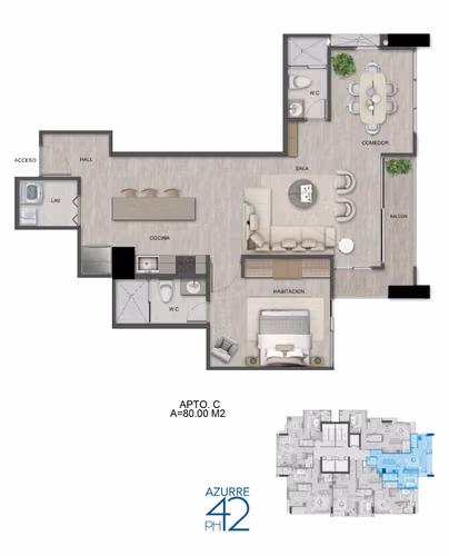 P.H AZURRE 42 APARTAMENTO DE 80M2 MODELO C EN BELLA VISTA - Imagen 3