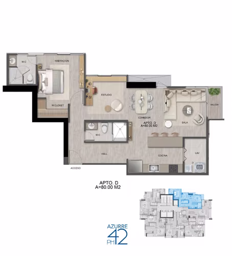 P.H AZURRE 42 APARTAMENTO DE 80M2 MODELO D EN BELLA VISTA