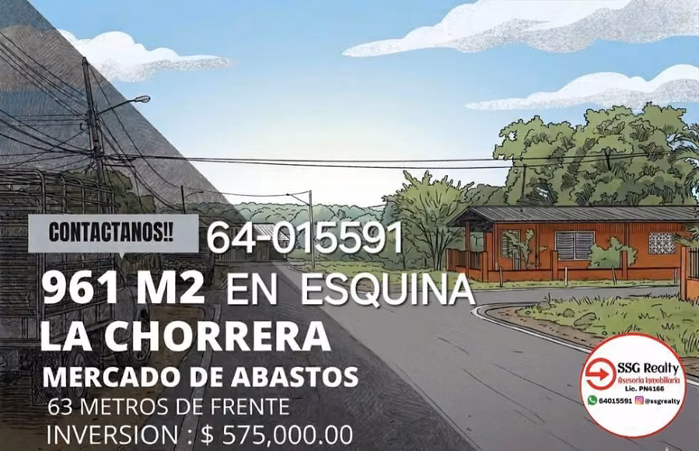 OPORTUNIDAD DE INVERSIÓN SE VENDE 961M2 CENTRO DE LA  CHORRERA
