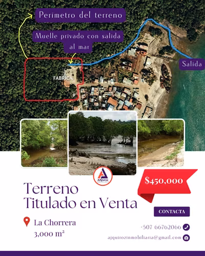 Venta de Terreno en La Chorrera con Salida al Mar