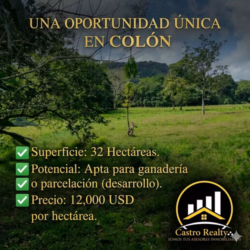 Alquiler o Venta de 32 Hectáreas Achiote, Distrito de Chagres