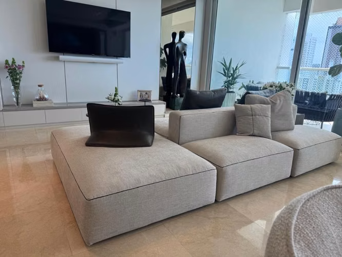 Sofa Camerich Doble tela gris y cuero chocolate - Imagen 2