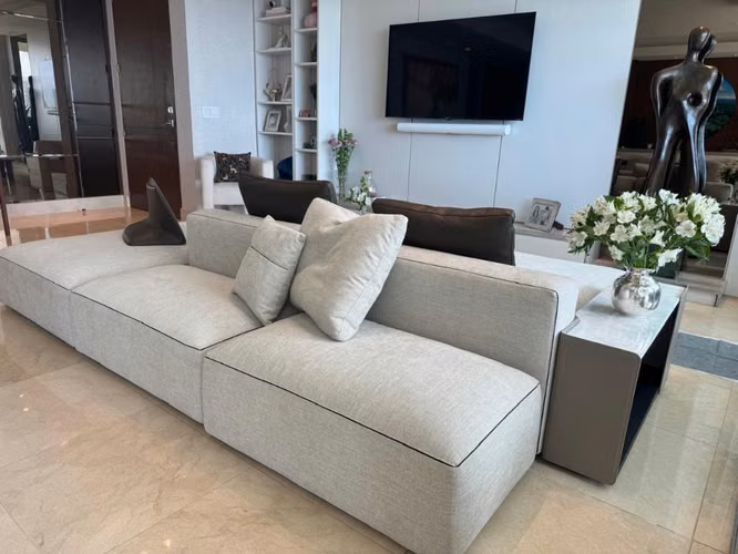 Sofa Camerich Doble tela gris y cuero chocolate - Imagen 3