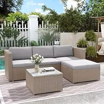 Juego de terraza 4 puesto y mesa de vidrio