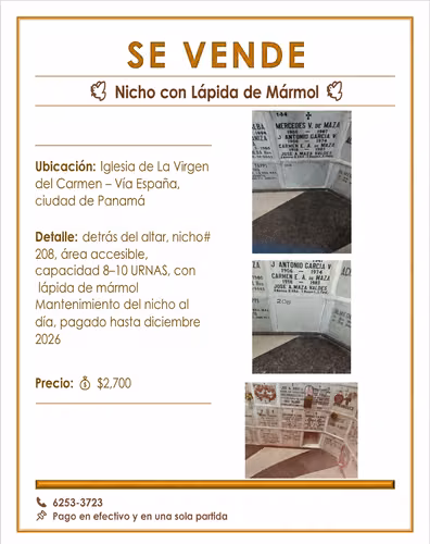  SE VENDE NICHO CON LÁPIDA DE MÁRMOL 
