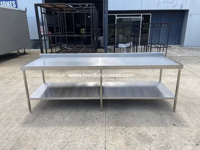 Mesa de Trabajo Doble Paño |  Reforzada en Acero Inoxidable