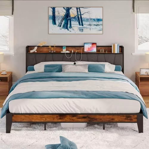 Cama king de hierro nueva con cargadores incluidos