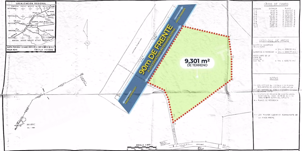Venta de terreno comercial sobre la Interamericana en Coronado