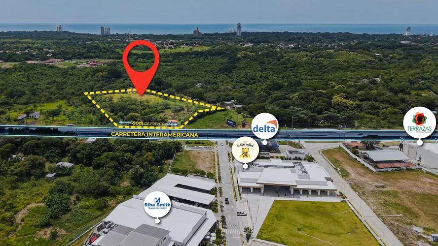 Venta de terreno comercial sobre la Interamericana en Coronado