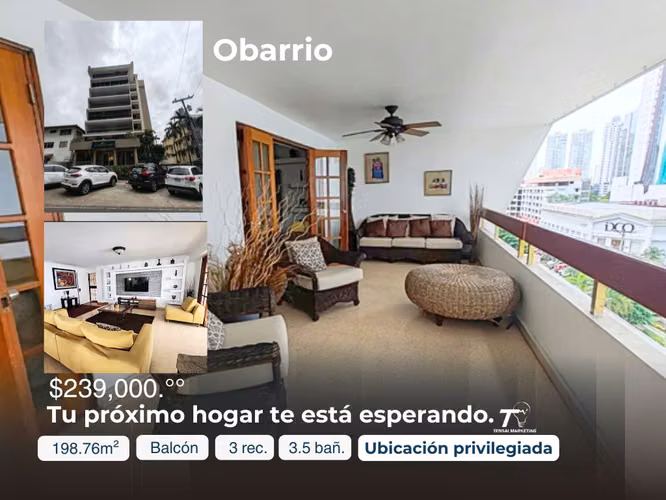 Obarrio| 3rec 3baños+Service room | 198.76 m²