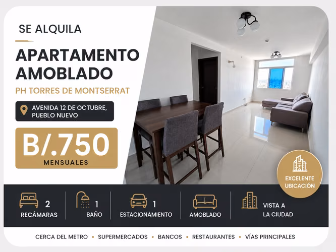 Apartamento Amoblado en PH Torres de Montserrat | B/.750