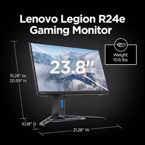 Monitor Gaming Lenovo Legion R24e - 23.8" FHD - 180 Hz - 0.5 ms de respuesta - FreeSync