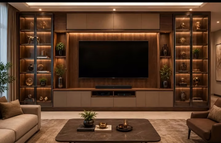 Mueble de TV modernos flotantes con luces leds de lujo a medida