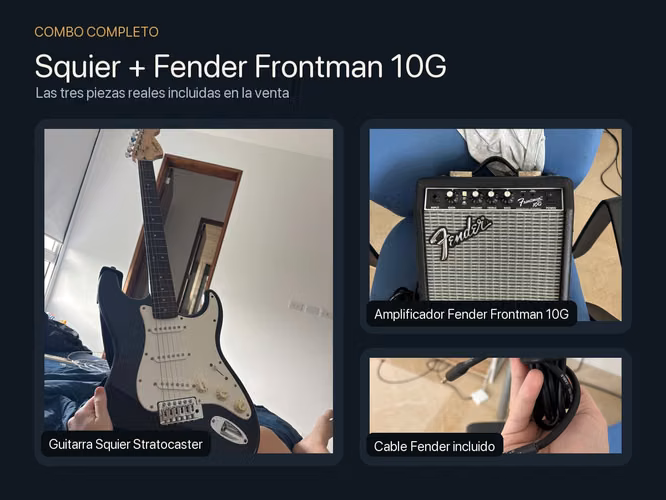 Combo Squier Stratocaster + ampli Fender 10G + cable