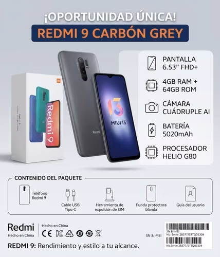 Xiaomi Redmi 9 Color Carbón Grey - Imagen 1