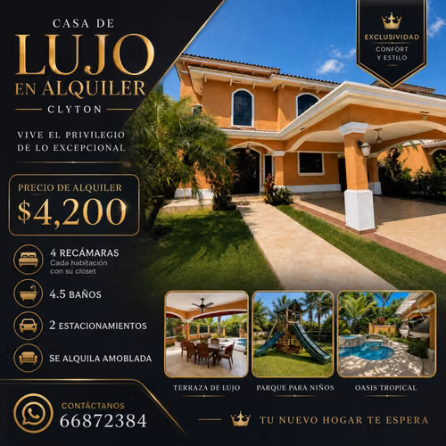 Casa en Alquiler Clayton Village, con Piscina Privada – Comunidad Exclusiva | $4,200
