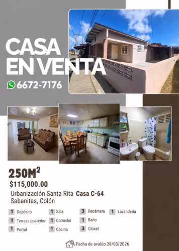 Casa en Venta en Sabanitas, Colón – 3 Recámaras | 250 m²