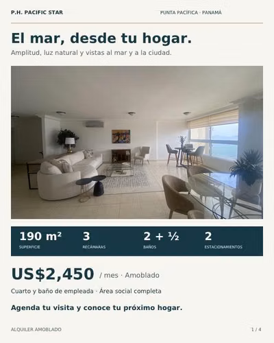 P.H. Pacific Star, Punta Pacífica | 190 m² | Vista al mar